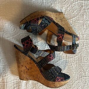 Chinese Laundry Navy Blue and Brown Wedge Sandals